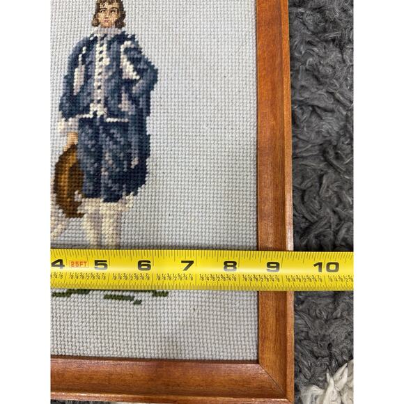 Vintage Pair Needlepoint Pictures Victorian Colonial Man and Woman Framed - Picture 6 of 7